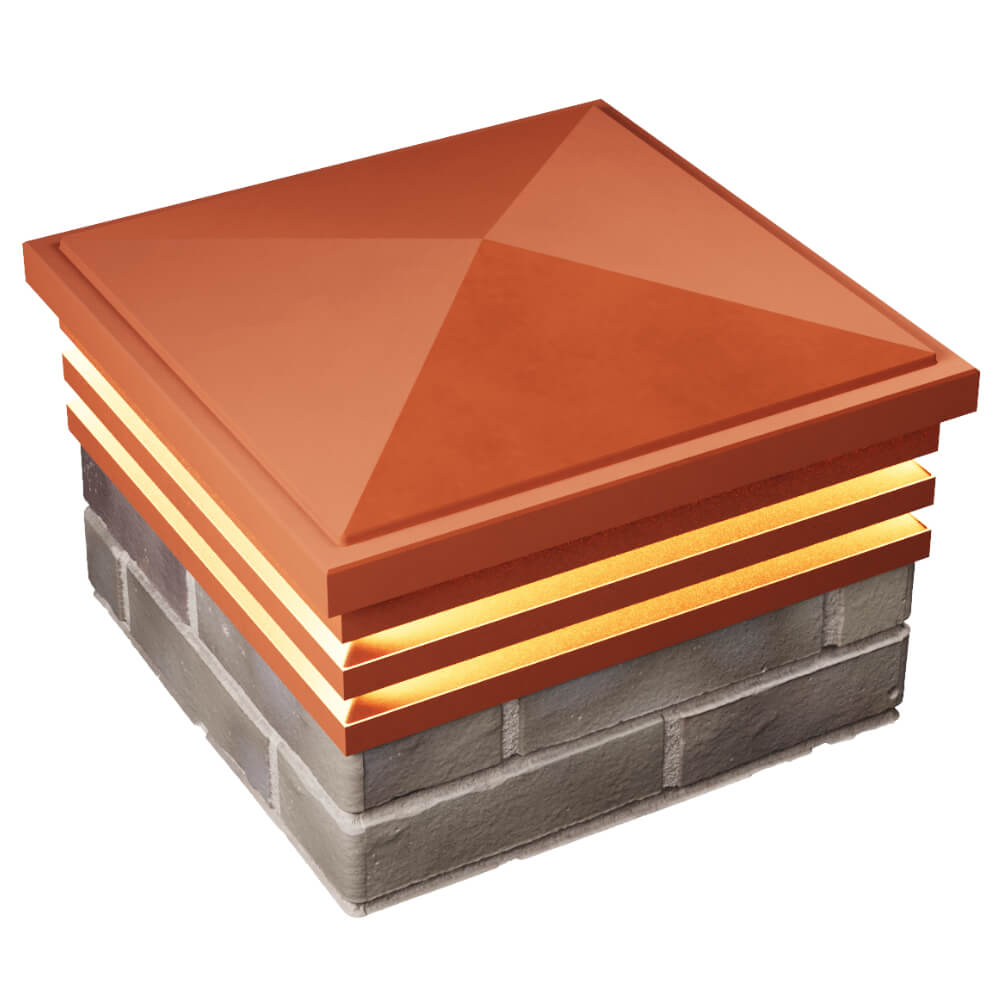 Колпак Zking Бона ХайТек Красный на столб 1.5х1.5 кирпича (385х385мм) с подсветкой в Благовещенске фото