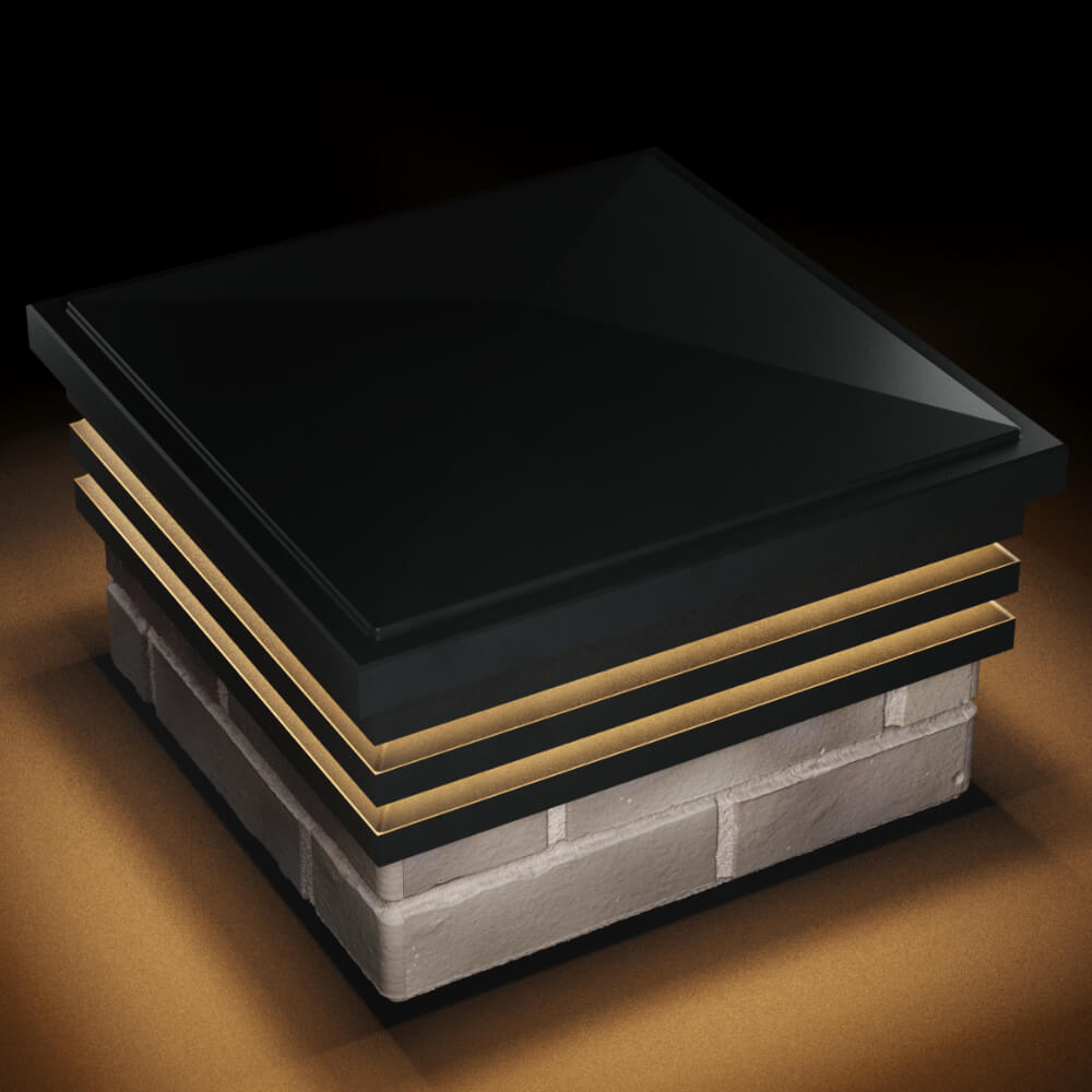 Колпак Zking Бона ХайТек Черный на столб 1.5х1.5 кирпича (385х385мм) с подсветкой в Благовещенске фото