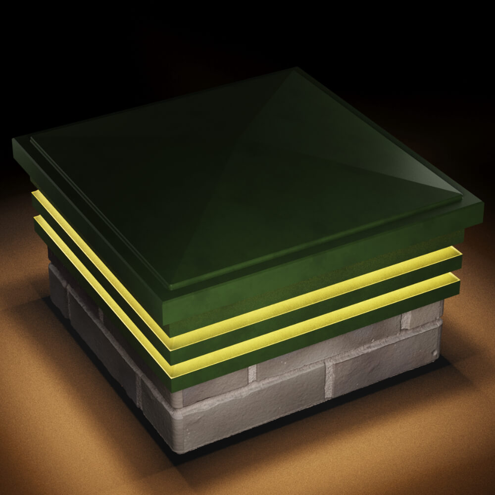 Колпак Zking Бона ХайТек Зеленый на столб 1.5х1.5 кирпича (385х385мм) с подсветкой в Благовещенске фото