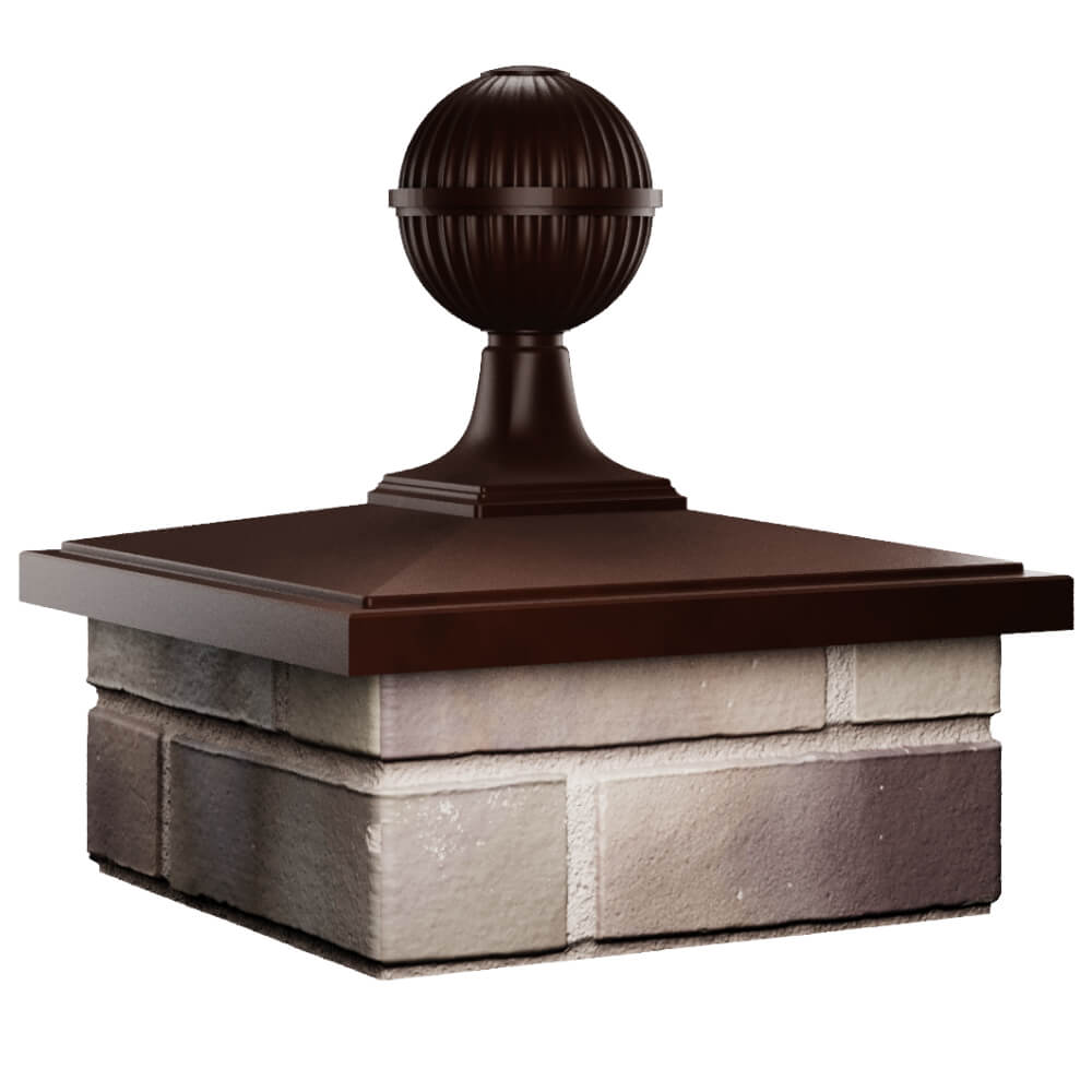 Колпак Zking БонаМоно Коричневый с шаром на столб 1.5х1.5 кирпича (385х385, 400х400мм) в сборе в Благовещенске фото
