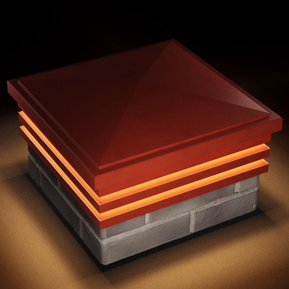 Колпак Zking Бона ХайТек Красный на столб 1.5х1.5 кирпича (385х385мм) с подсветкой в Благовещенске фото