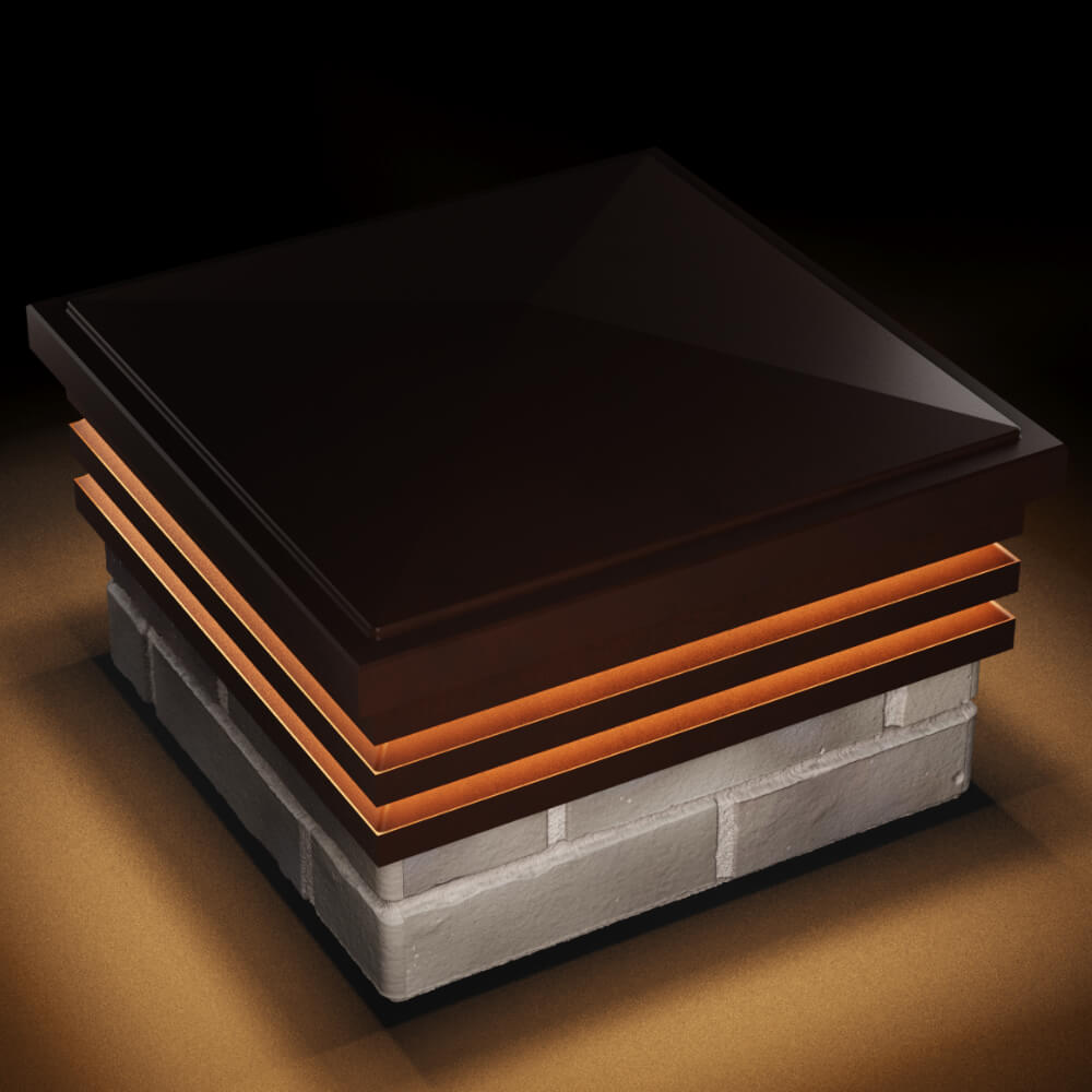 Колпак Zking Бона ХайТек Коричневый на столб 1.5х1.5 кирпича (385х385мм) с подсветкой в Благовещенске фото