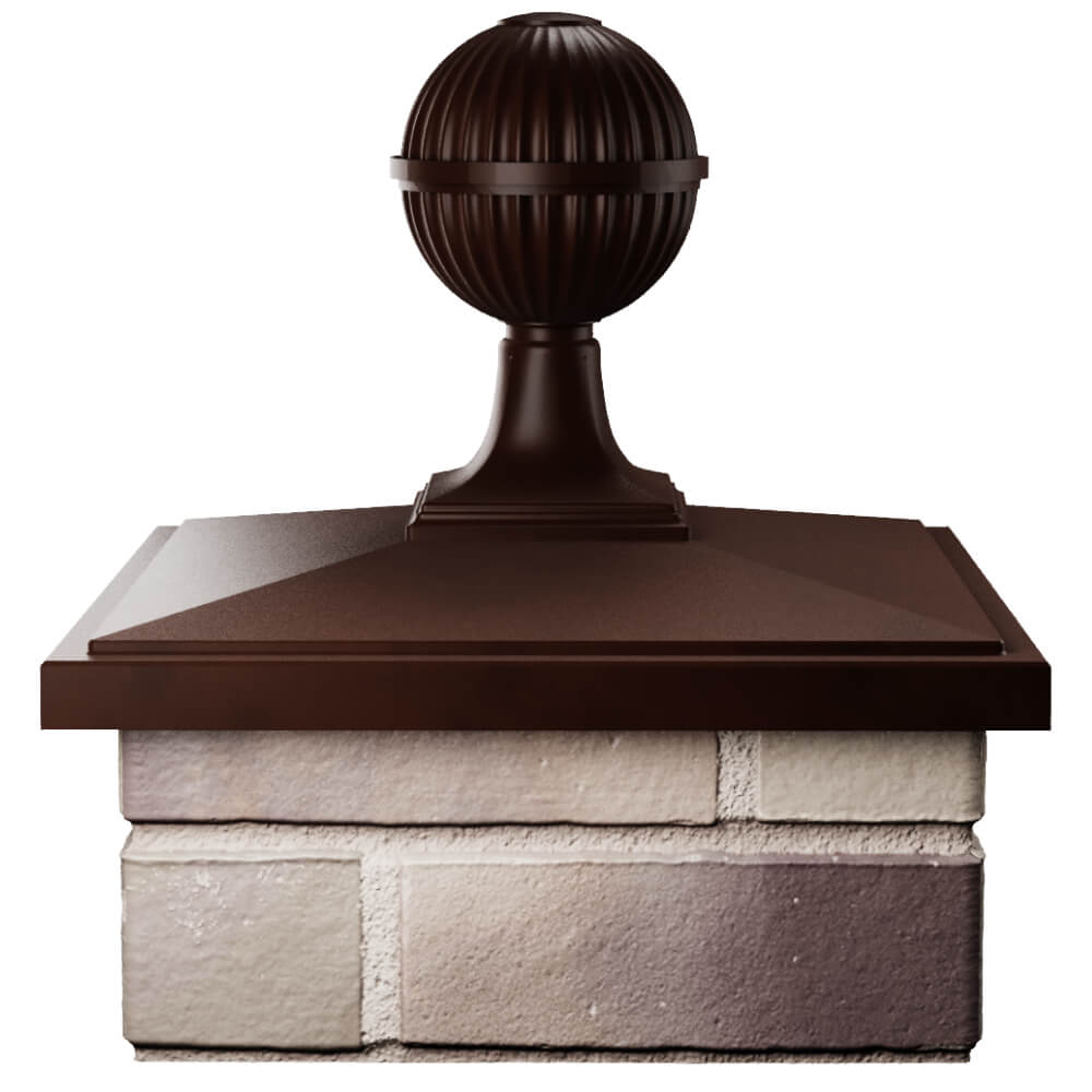 Колпак Zking БонаМоно Коричневый с шаром на столб 1.5х1.5 кирпича (385х385, 400х400мм) в сборе Благовещенск фото