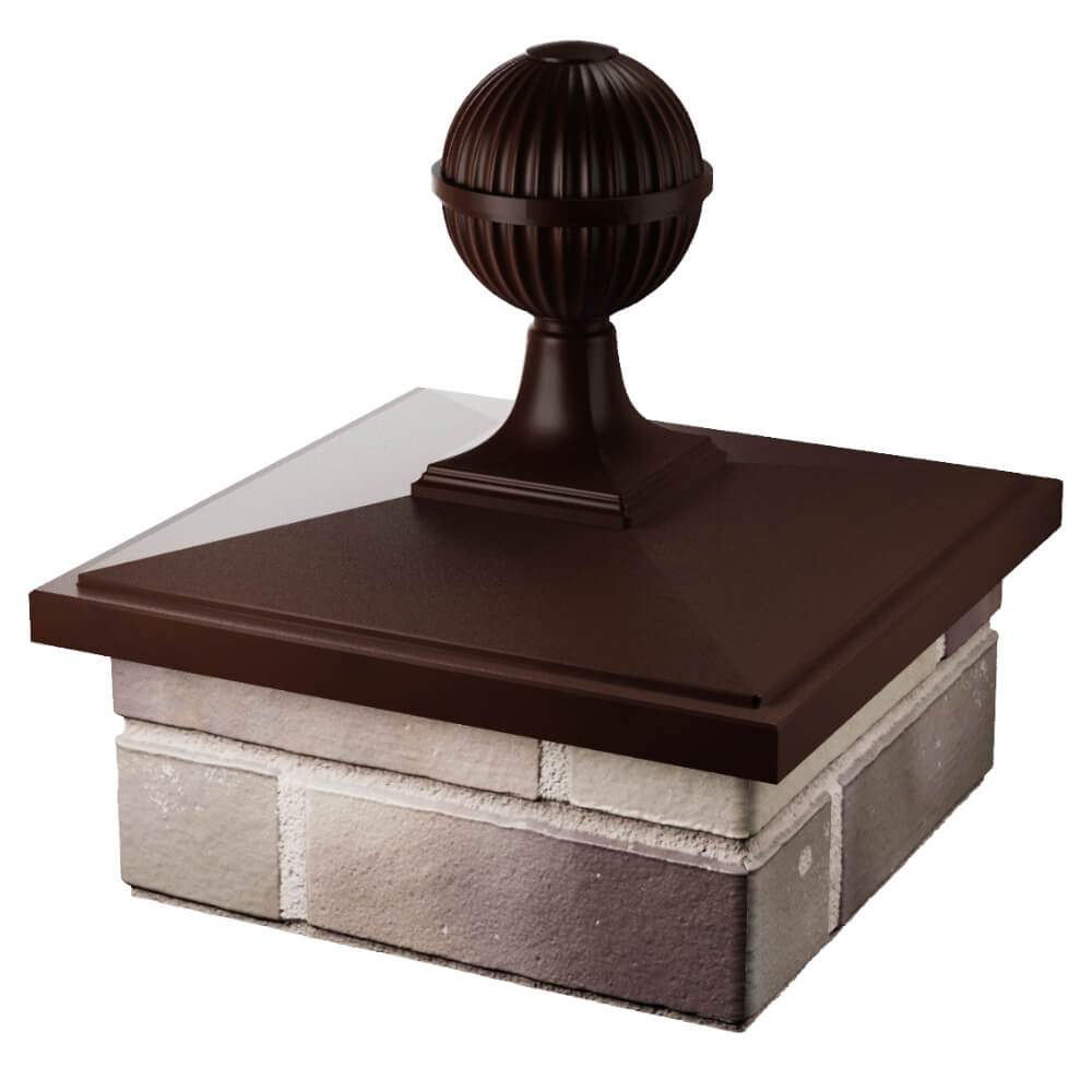Колпак Zking БонаМоно Коричневый с шаром на столб 1.5х1.5 кирпича (385х385, 400х400мм) в сборе в Благовещенске фото