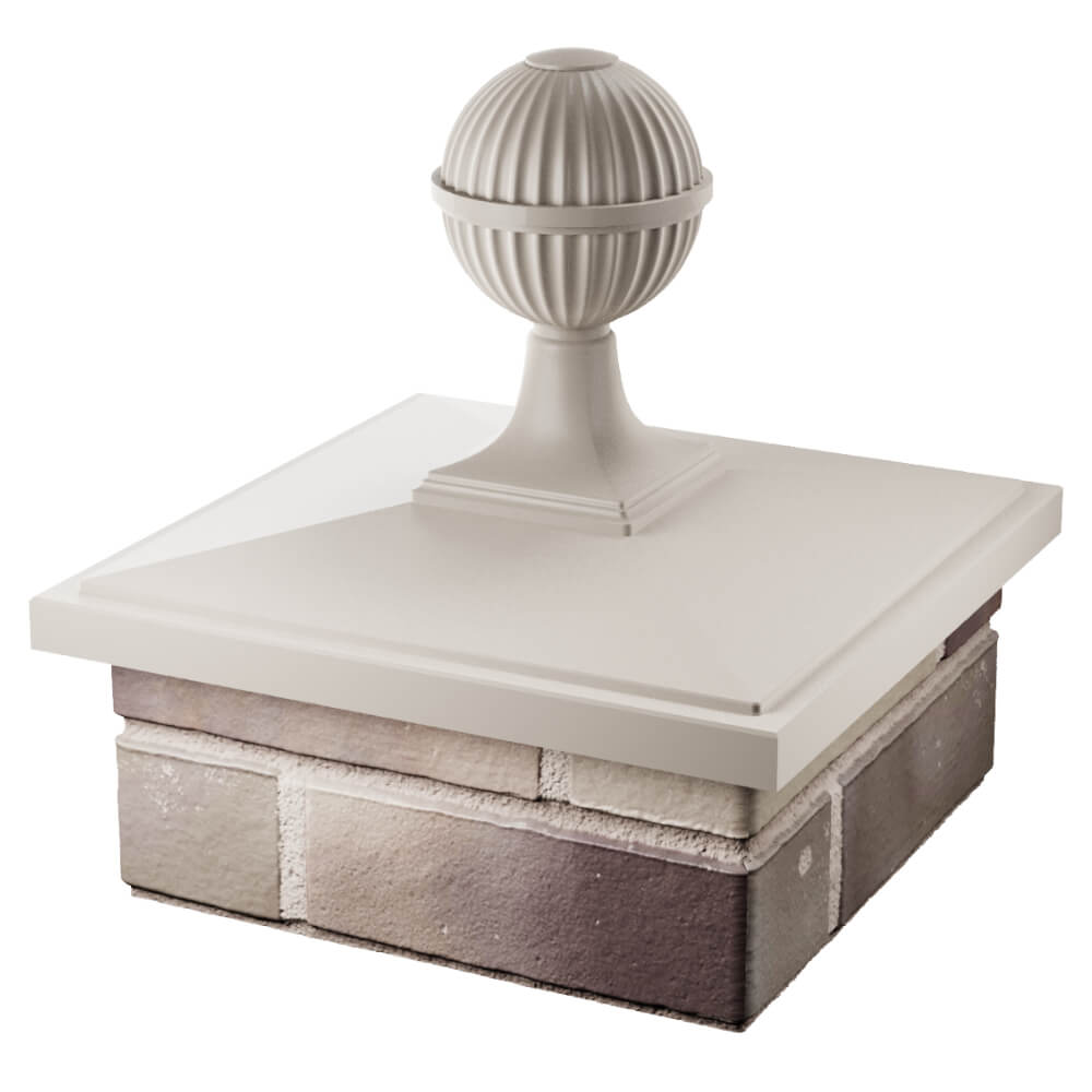 Колпак Zking БонаМоно Бежевый с шаром на столб 1.5х1.5 кирпича (385х385, 400х400мм) в сборе в Благовещенске фото