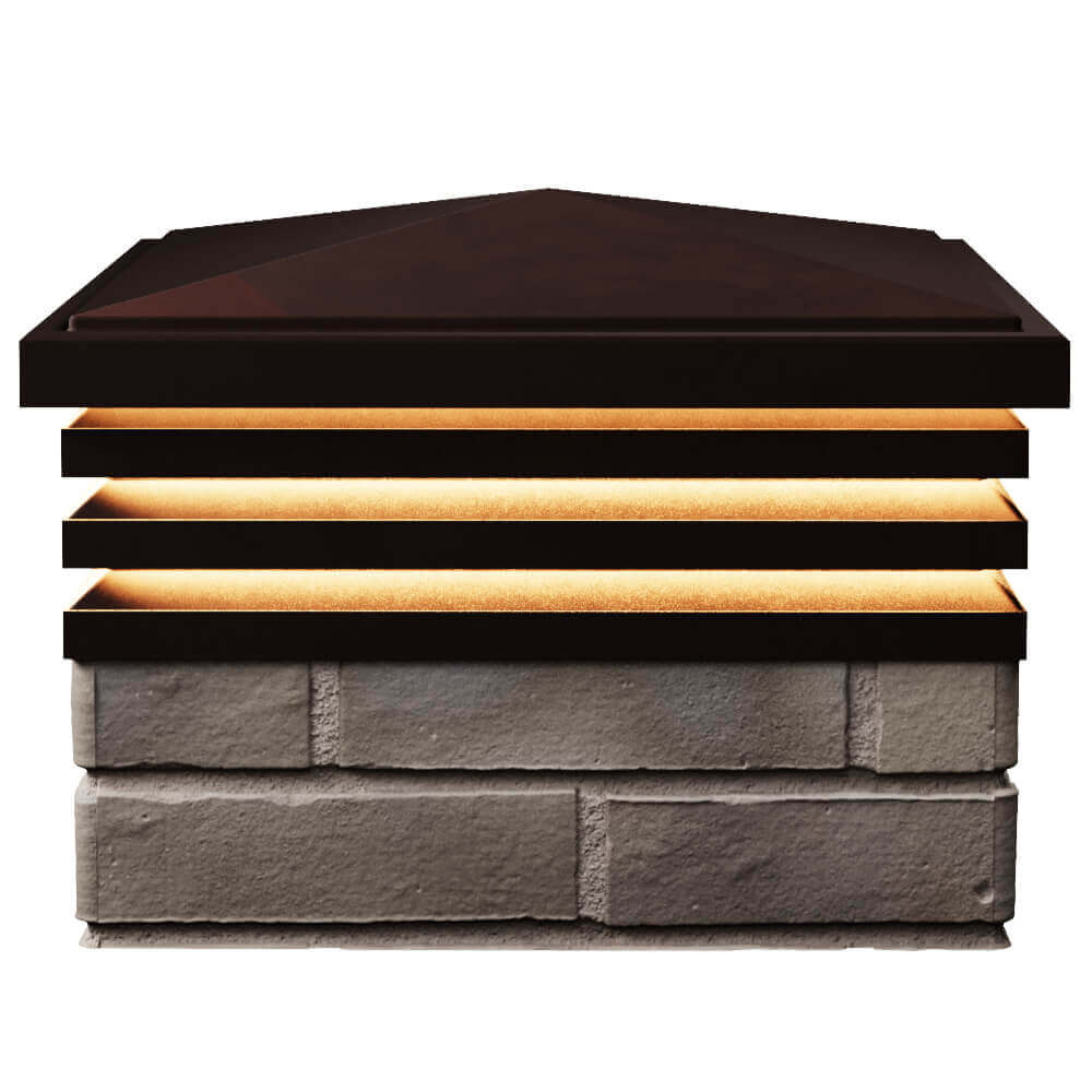 Колпак Zking Бона ХайТек Коричневый на столб 1.5х1.5 кирпича (385х385мм) с подсветкой в Благовещенске фото